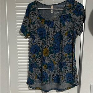 Floral Blue and Yellow Women's Top LuLaRoe M